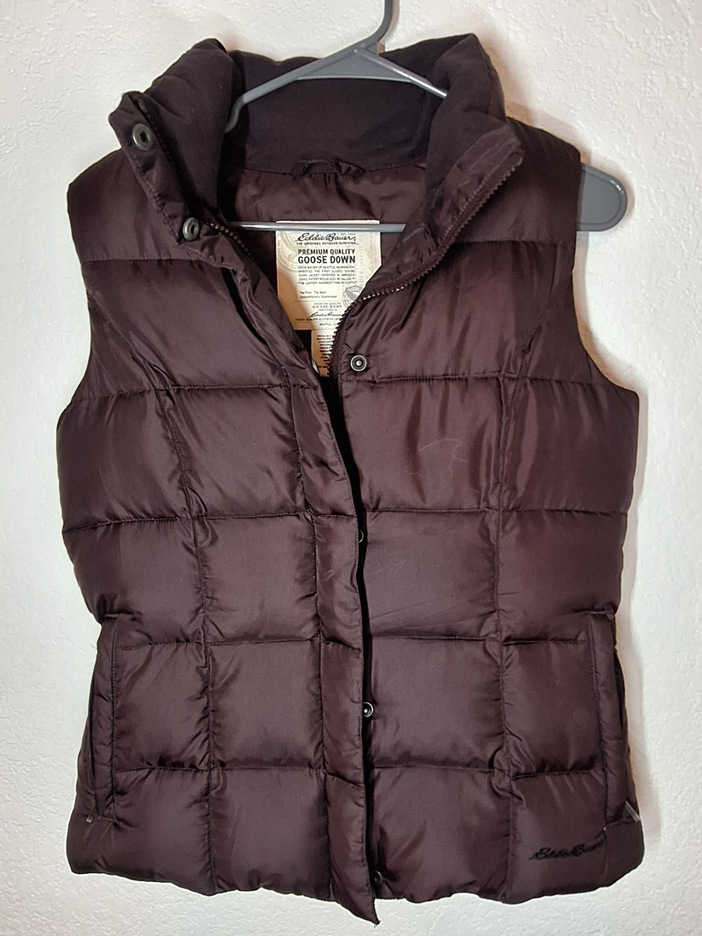 Eddie Bauer Goose Down Vest Puffer Vest in Brown Small